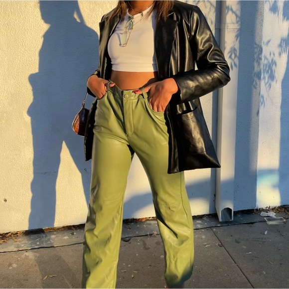 Shein Faux Leather Pants - Olive Green - Large (8/10) - Picture 12 of 13